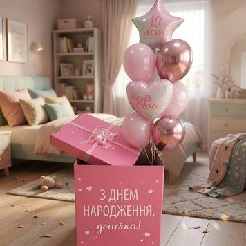 Коробка з кульками на день народження для донечки 5148 фото